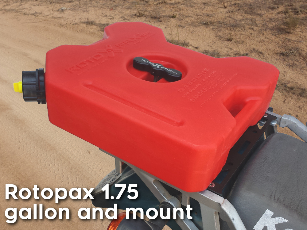 klr650 07 rear luggage rack rotopax 1.75 gallon