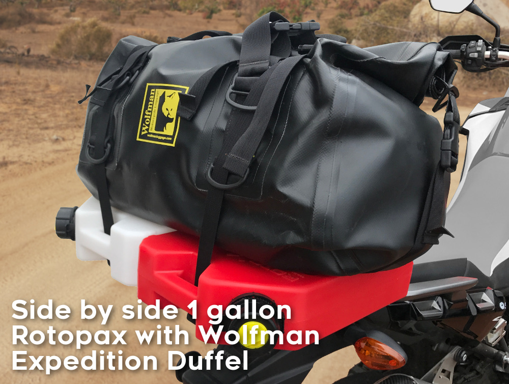 versys-x 300 rear luggage rack dual rotopax wolfman expedition dry duffel